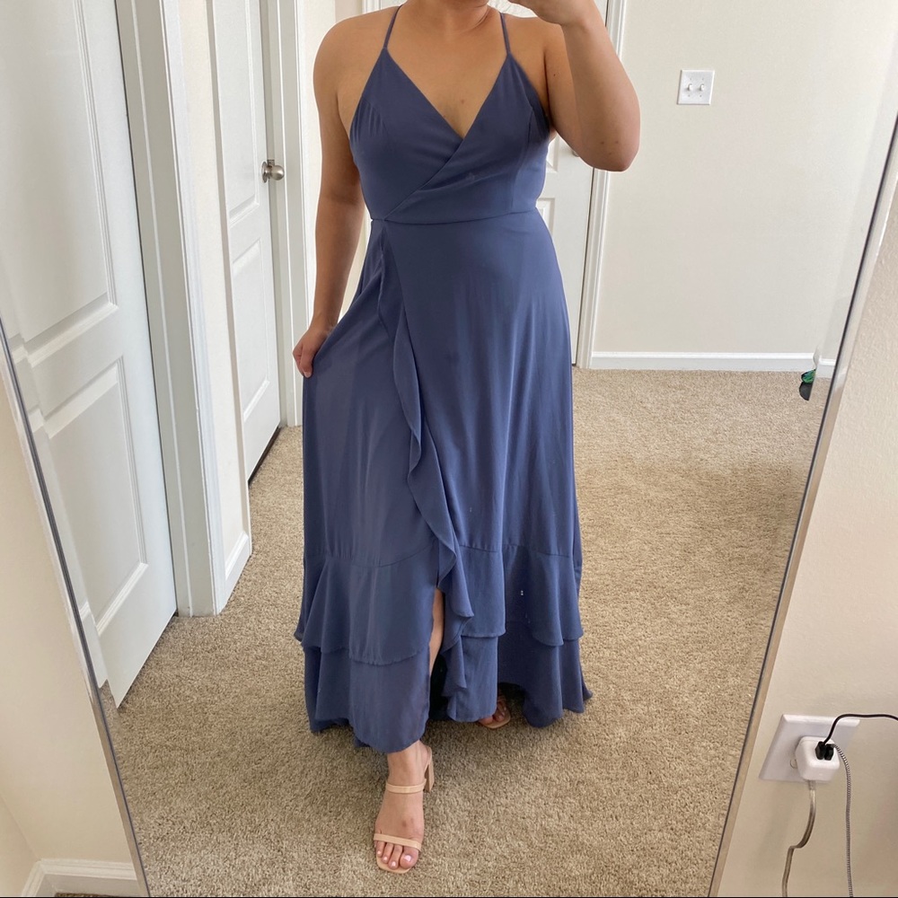 Lulus In Love Forever Granite Blue Lace-Up High-Low Maxi Dress